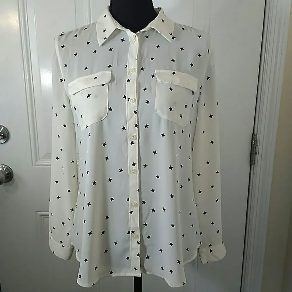Loft Ann Taylor cream & black button front blouse